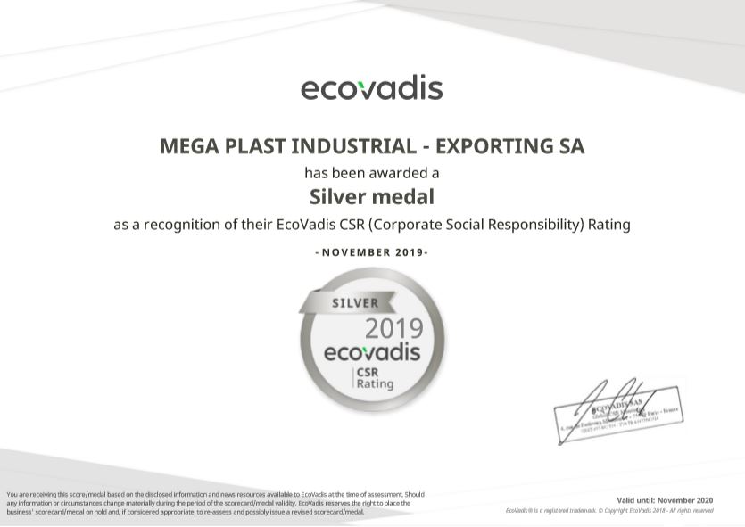 MEGAPLAST SILVER MEDAL FOR CSR BY ECOVADIS
