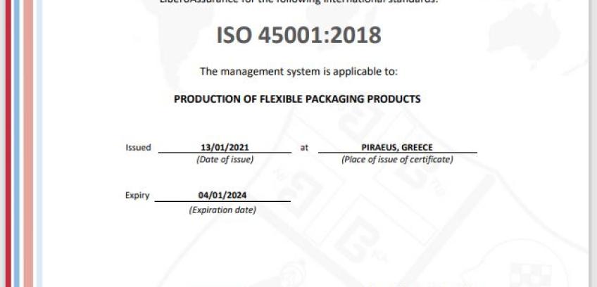 CERTIFICATE FOR HEALTH AND SAFETY IN THE WORKPLACE (ISO 45001: 2018)